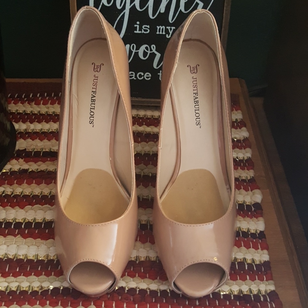 JustFab nude peep toe pumps